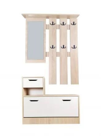 Set Mobilier Hol Filio, Stejar Alb cu usi albe, 90x22x116 Cm