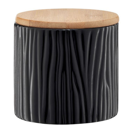 Recipient depozitare ceramică cu capac bambus, Ambition Tuvo, decor alb negru