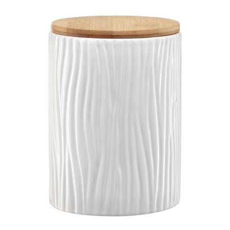 Recipient depozitare ceramică cu capac bambus, Ambition Tuvo, decor alb negru