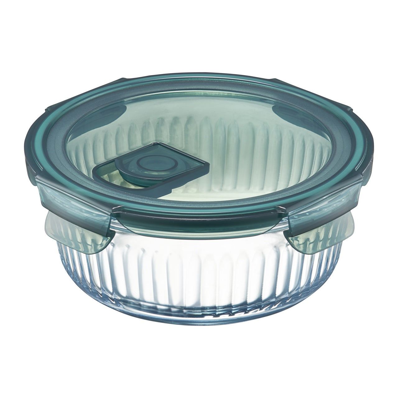 Recipient termorezistent cu capac Ambition Rillet pentru cuptor sau depozitare 400 ml Transparent cu verde Rotund