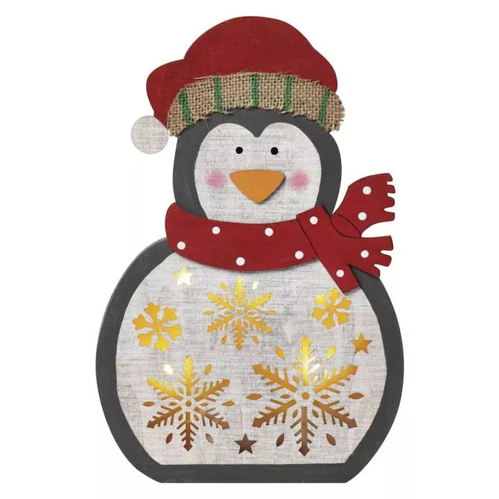 Decoratiuni - 5 Led-Uri Pinguin Din Lemn 30 Cm, 2x Aa Alb Cald, Ip20