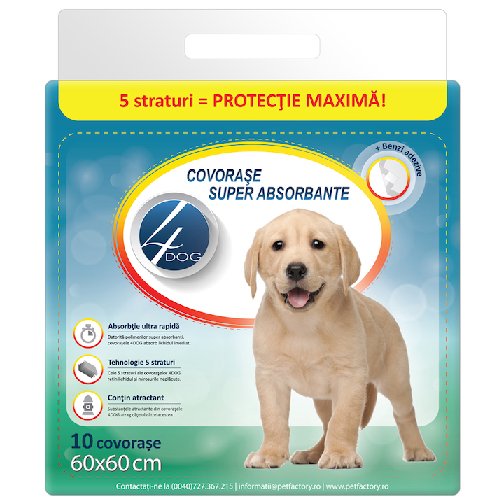 Covorase Absorbante 60x60, 4dog, 10 Buc