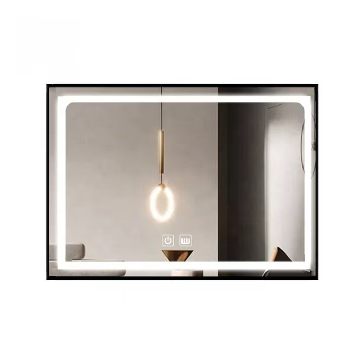 Oglinda Led Touch, Iluminare Frontala + Dezaburire Negru Mat, 80x60cm