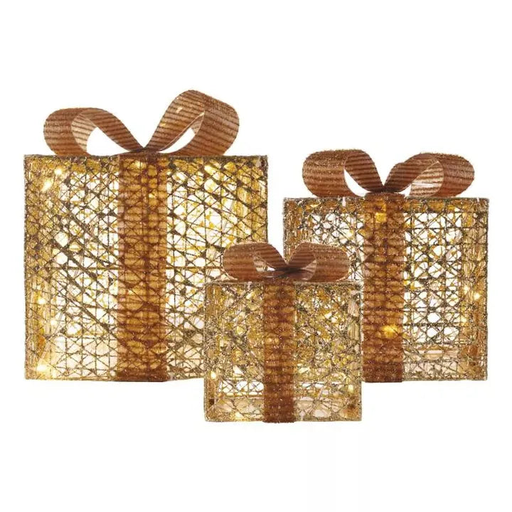 Decoratiuni - 72 Led-Uri Cadouri 15/20/25 Cm Auriu, Alb Rece, Ip44