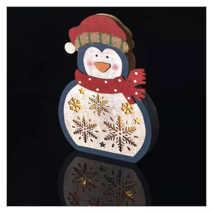 Decoratiuni - 5 Led-Uri Pinguin Din Lemn 30 Cm, 2x Aa Alb Cald, Ip20