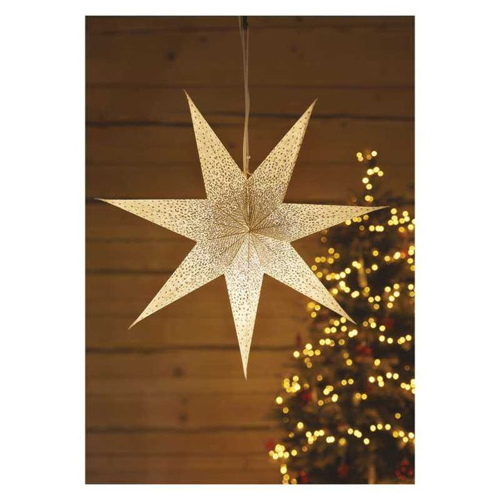 Decoratiuni - Stea De Hartie Cu Sclipici Pe Margini, Alb, 60 Cm