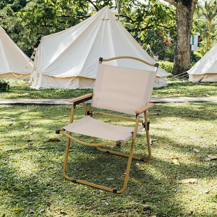 Scaun De Camping Superior Pliabil, Din Otel Cu Cotiera Lemn