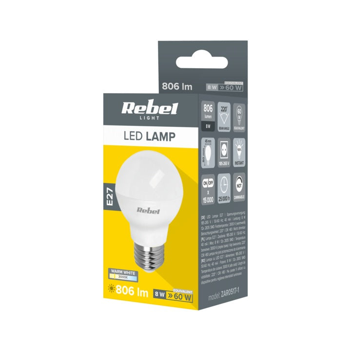 Bec Led A60 E27 8.5w 3000k 230v Rebel