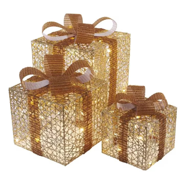 Decoratiuni - 72 Led-Uri Cadouri 15/20/25 Cm Auriu, Alb Rece, Ip44