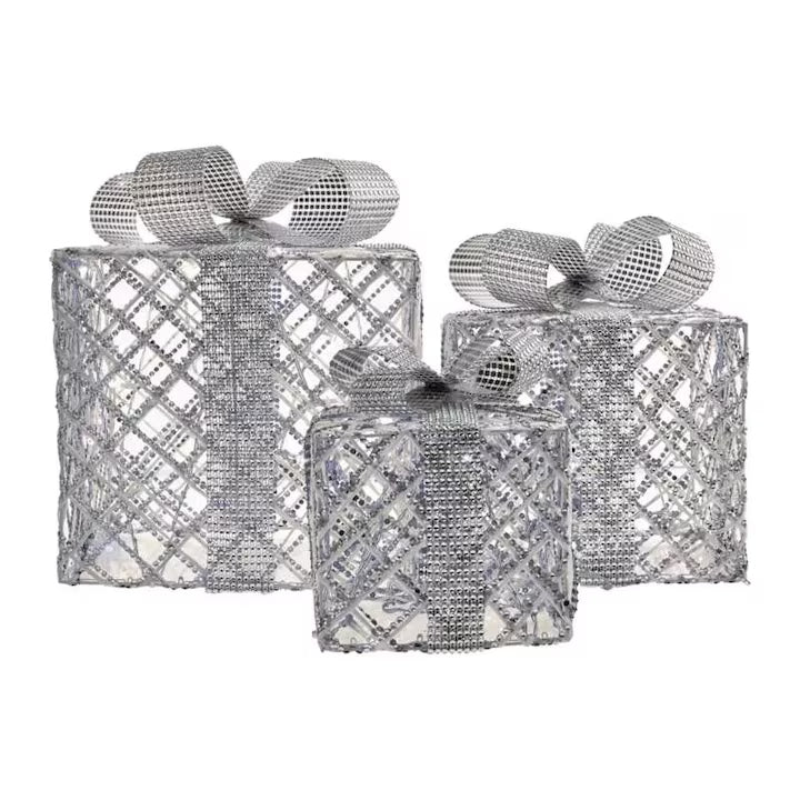 Decoratiuni - 72 Led-Uri Cadouri 15/20/25 Cm Argintiu, Alb Rece, Ip44,