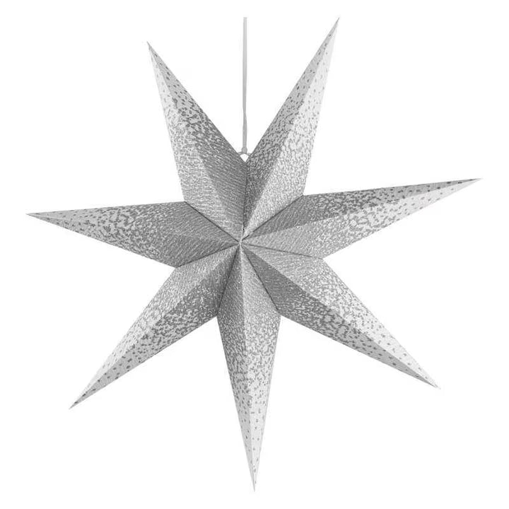 Decoratiuni - Stea De Hartie Cu Sclipici Pe Margini, Alb, 60 Cm