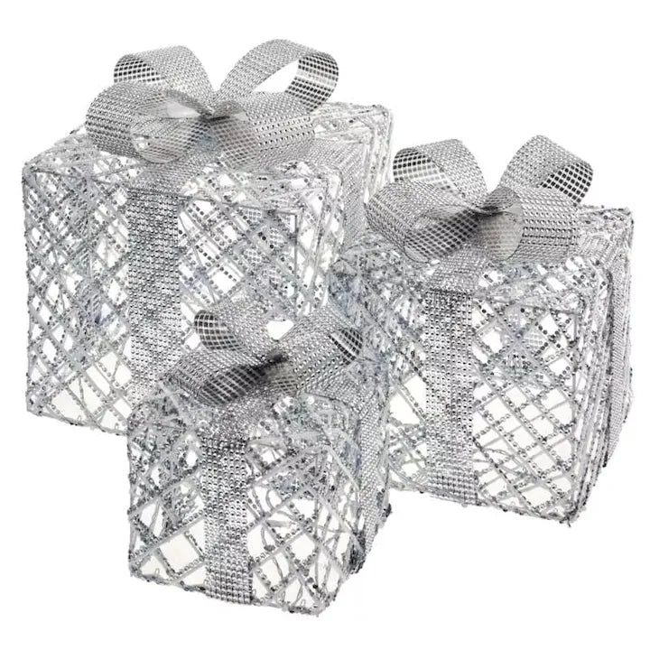Decoratiuni - 72 Led-Uri Cadouri 15/20/25 Cm Argintiu, Alb Rece, Ip44,