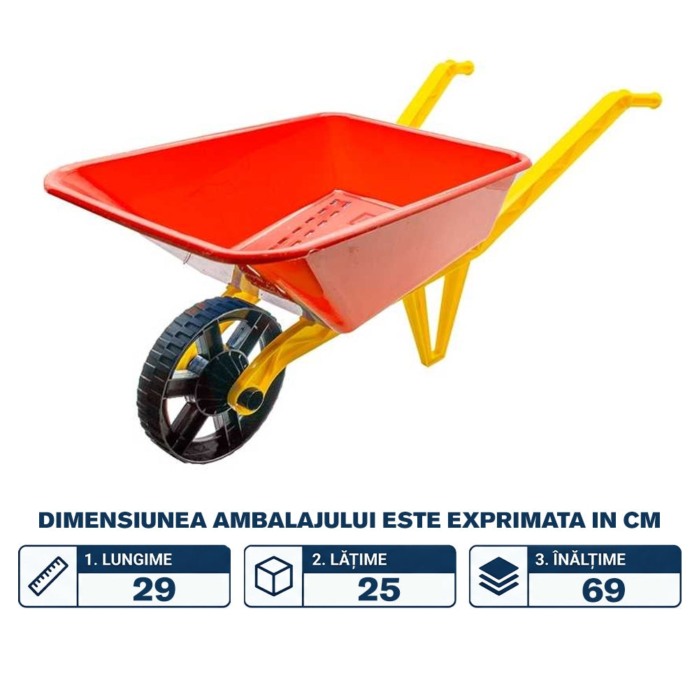 Roabă plastic roșie pentru copii, joacă exterior, ROBENTOYS 16005-1