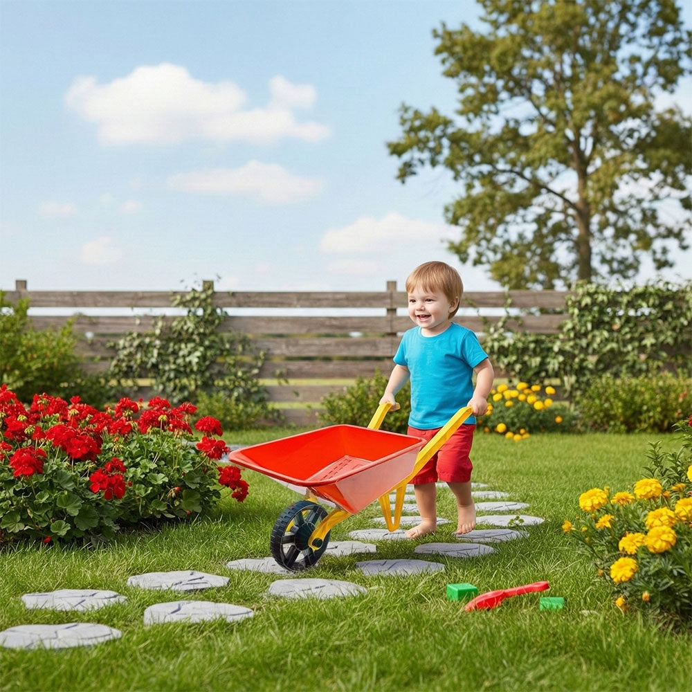 Roabă plastic roșie pentru copii, joacă exterior, ROBENTOYS 16005-1