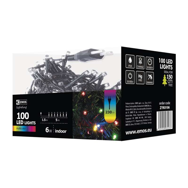 Luminite De Craciun, 100 Led-Uri, 5m, Ip20, Multicolor, Verde Cond.