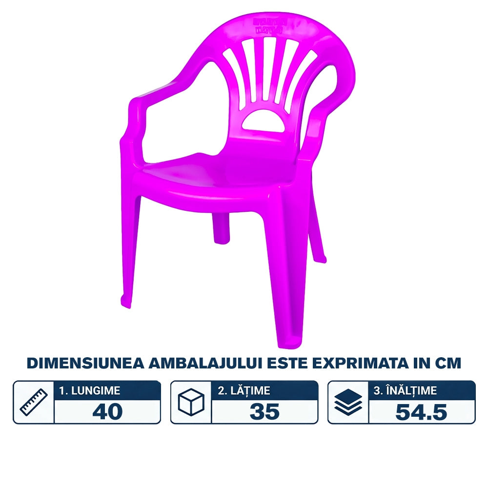 Scăunel din plastic roz copii 40x35x54,5 cm cu brate laterale ROBENTOYS 16018-6