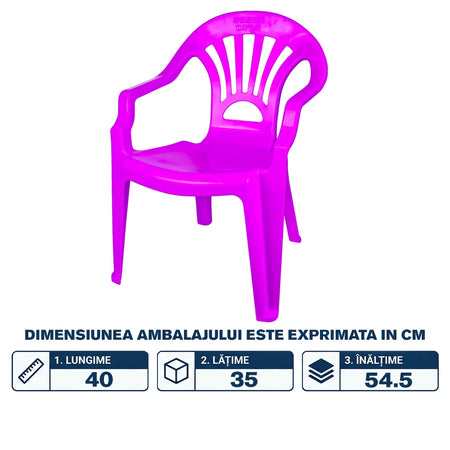 Scăunel din plastic roz copii 40x35x54,5 cm cu brate laterale ROBENTOYS 16018-6