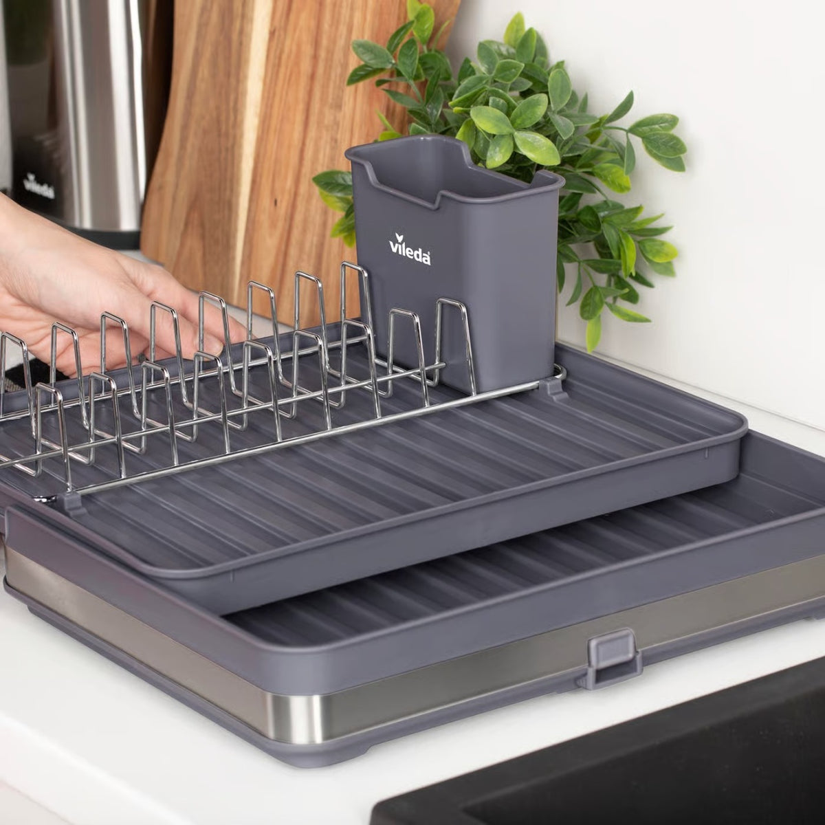 Scurgător de vase extensibil cu suport tacâmuri, design modern, VILEDA 813006