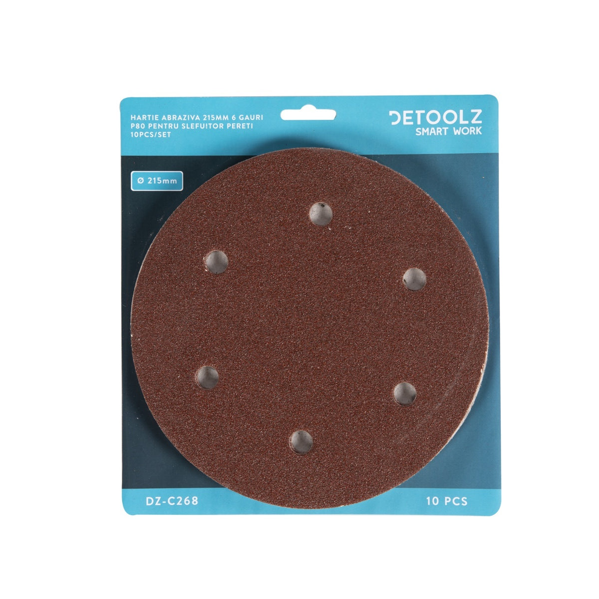 Set 10 hârtie abrazivă P80 215 mm 6 găuri Detoolz DZ-C268