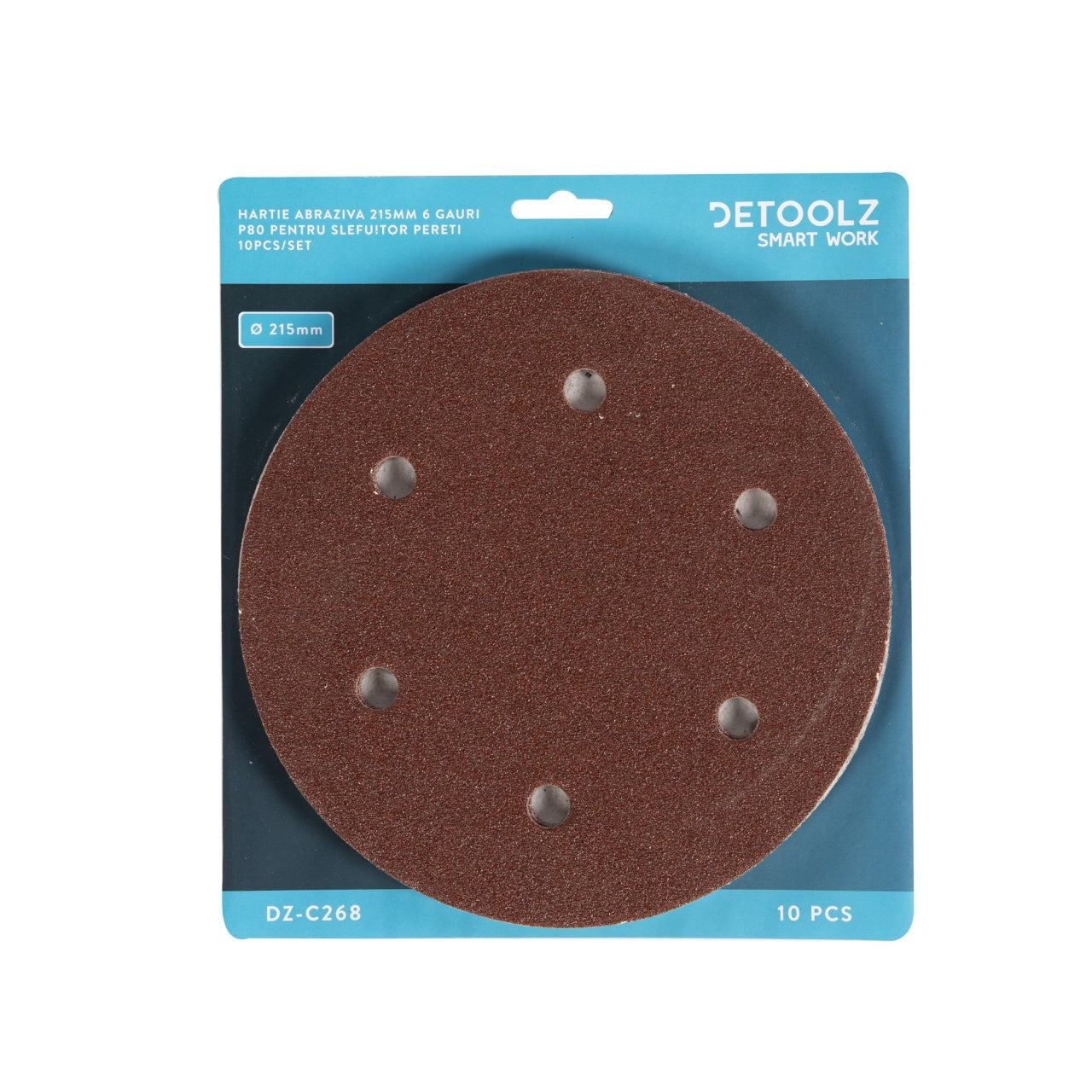 Set 10 hârtie abrazivă P80 215 mm 6 găuri Detoolz DZ-C268