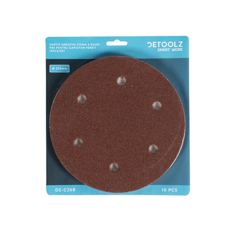 Set 10 hârtie abrazivă P80 215 mm 6 găuri Detoolz DZ-C268