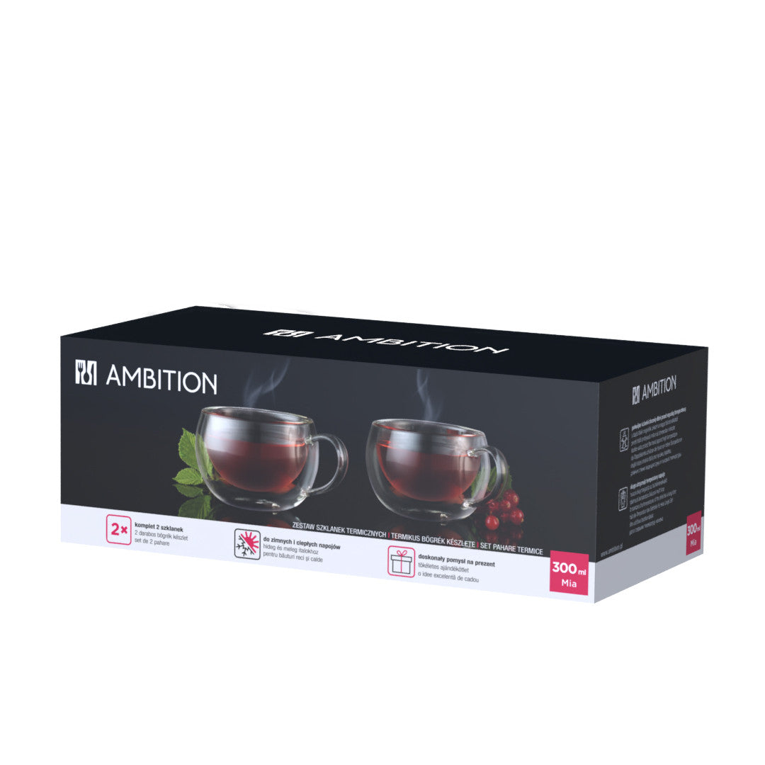 Set 2 căni termorezistente Mia Ambition, sticlă, pereți dubli 300 ml