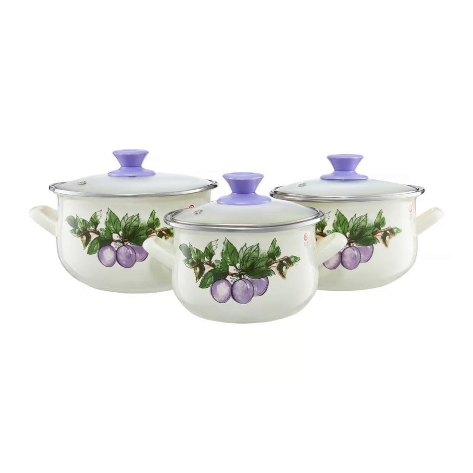 Set Oale Emailate 6 Piese 16/18/20 Cm 2.2/3.1/4.2l Pruna