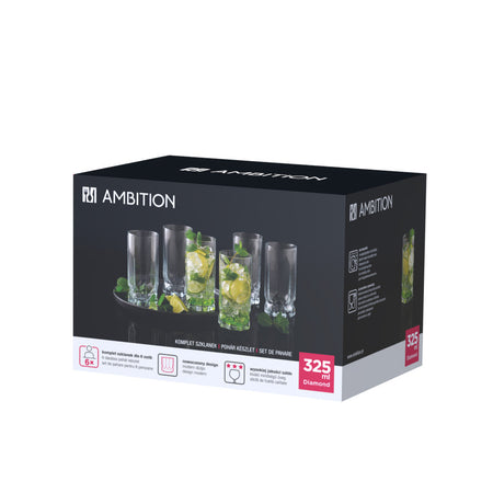 Set 6 pahare Diamond Ambition, design modern, 325 ml, pahar whisky, cadou
