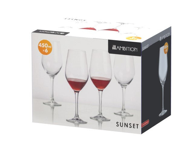 Set 6 pahare vin 450 ml Sunset, design elegant, sticlă fără pori AMBITION 10412