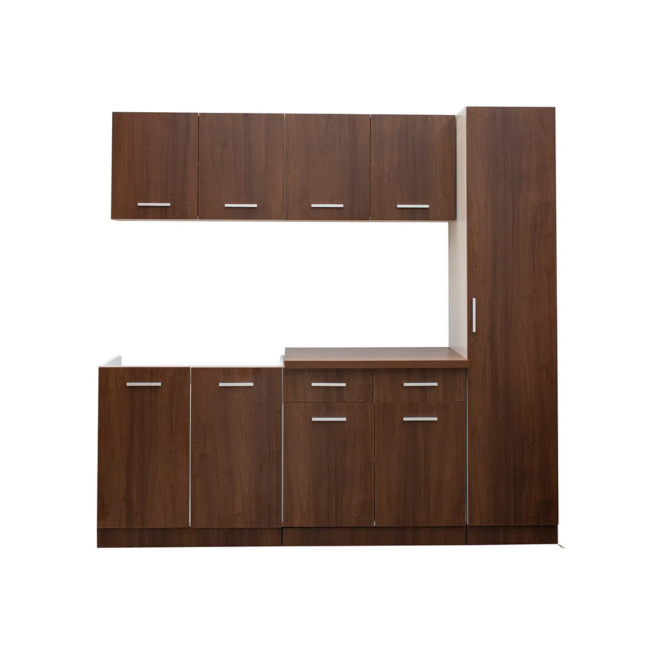 Bucatarie Corinne, 5 Corpuri, Blat Pal, Corp Alb, Nuc L 200cm