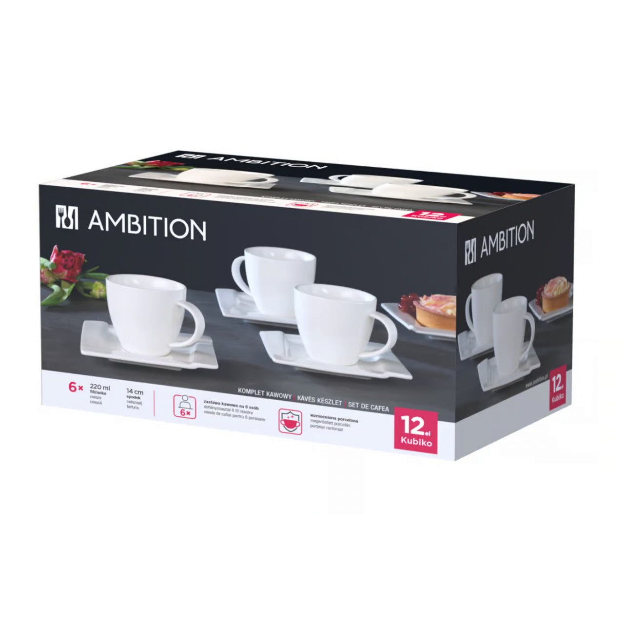 Set ceai sau cafea Kubiko, 12 piese, 6 persoane, portelan modern – Ambition 61242