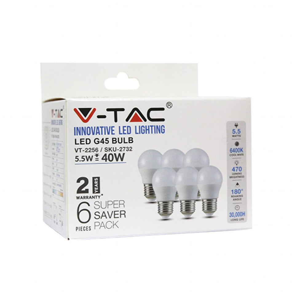 Set 6 Becuri E27 G45 5.5w 6400k Alb Rece