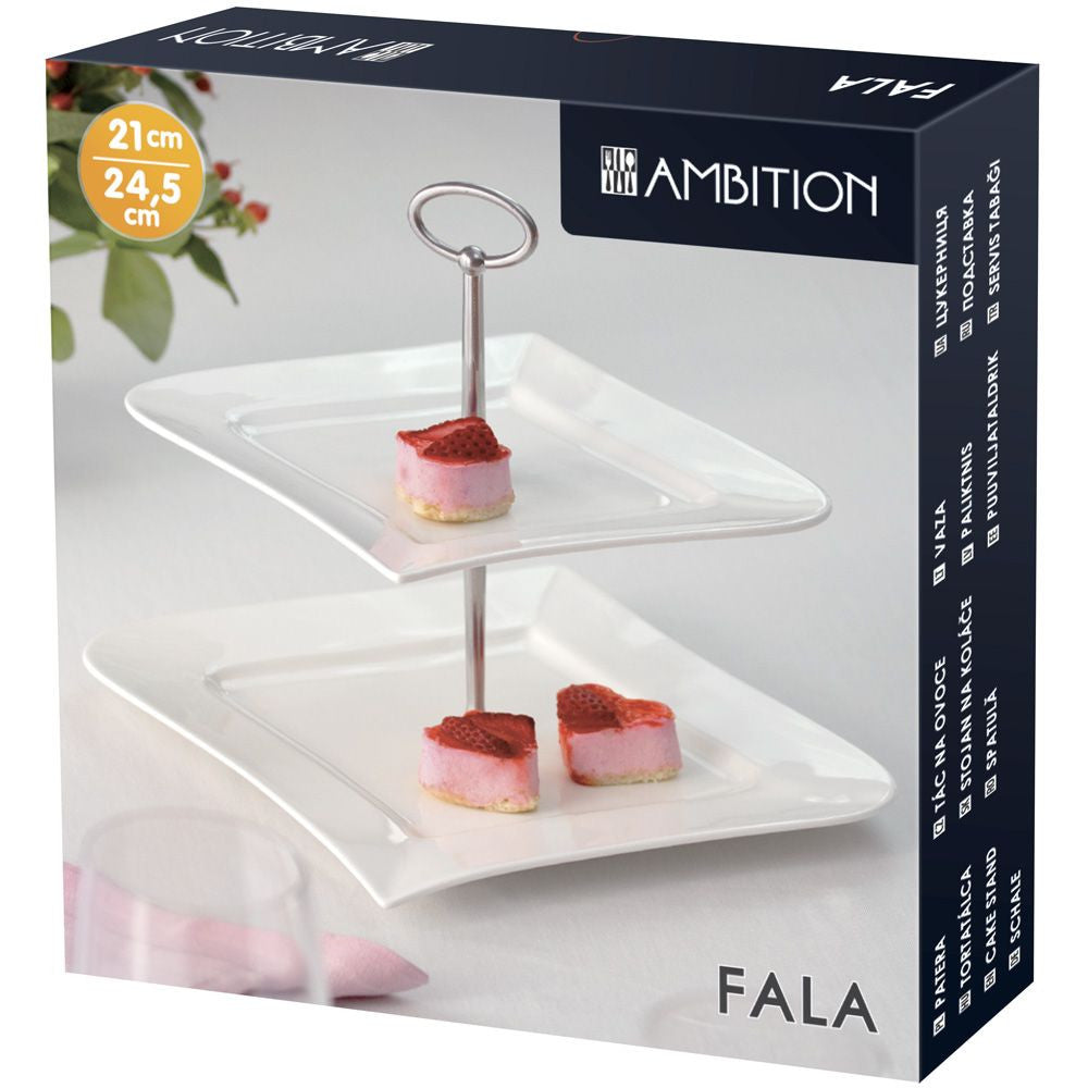 Suport prăjituri etajat 2 nivele Fala din porțelan, aspect modern și rezistență superioară Ambition 61176