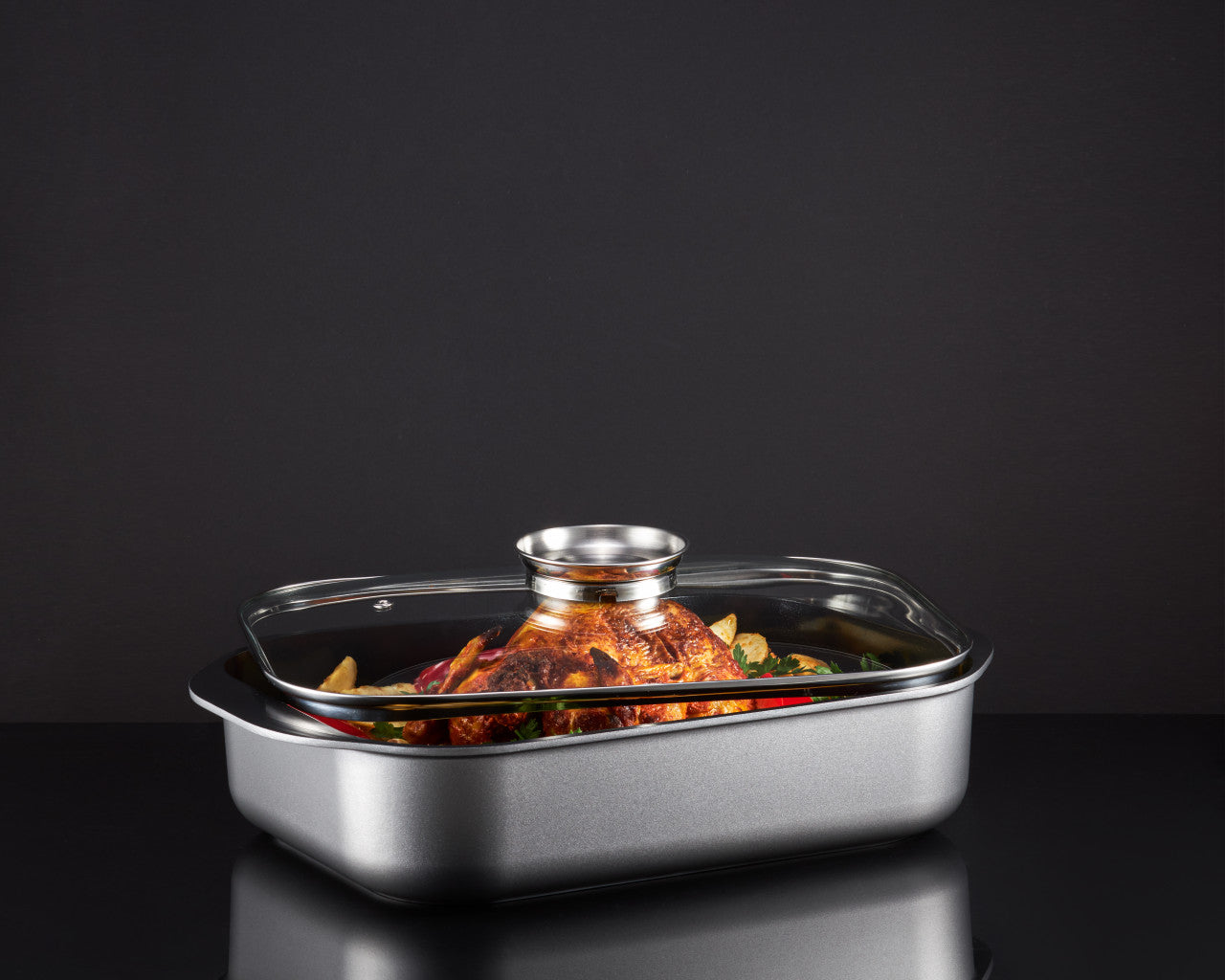 Tava cu capac 40×25×9 cm, 6,5 L, sistem Aroma Knob, Qualum Ceramic, Verso Ambition 22314
