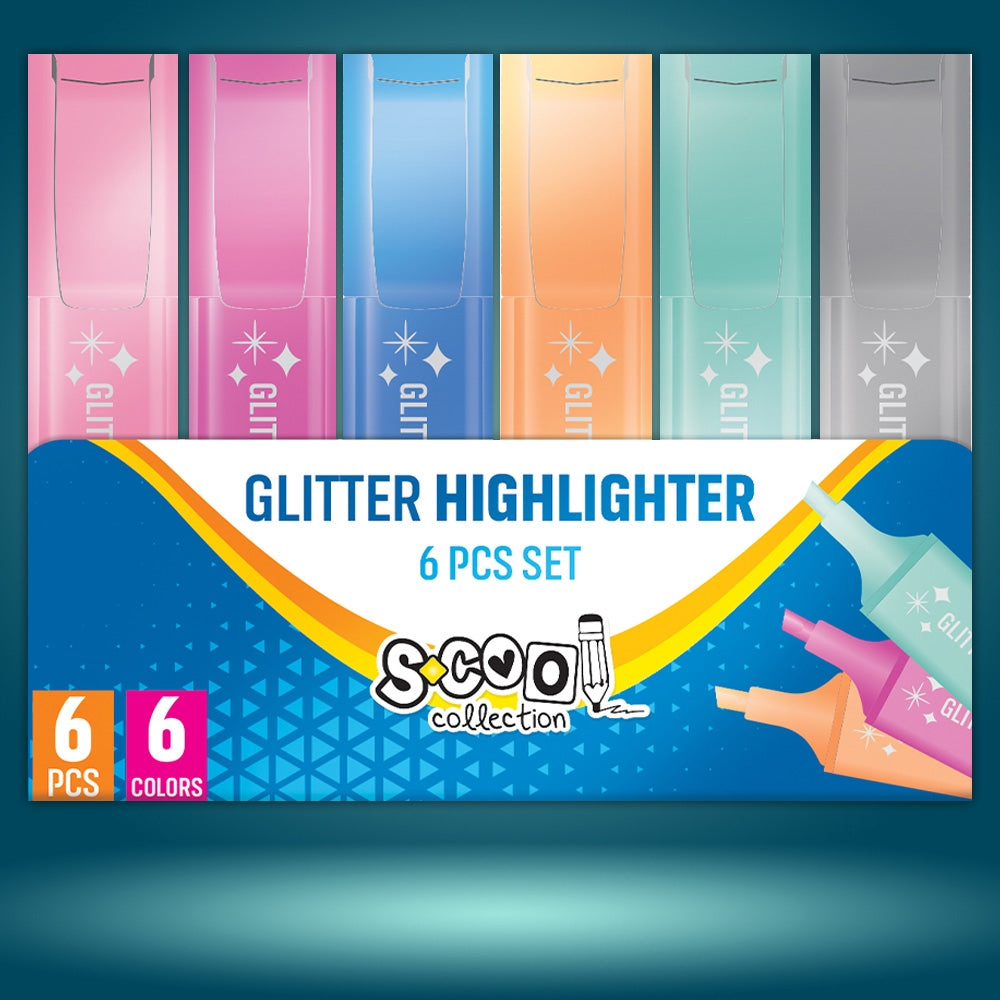 Text markere cu sclipici, 6 cul/set - S-COOL