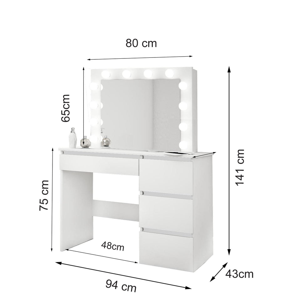 Masa De Toaleta Cosmetica Kasia - Oglinda Cu Iluminare Led De 12x