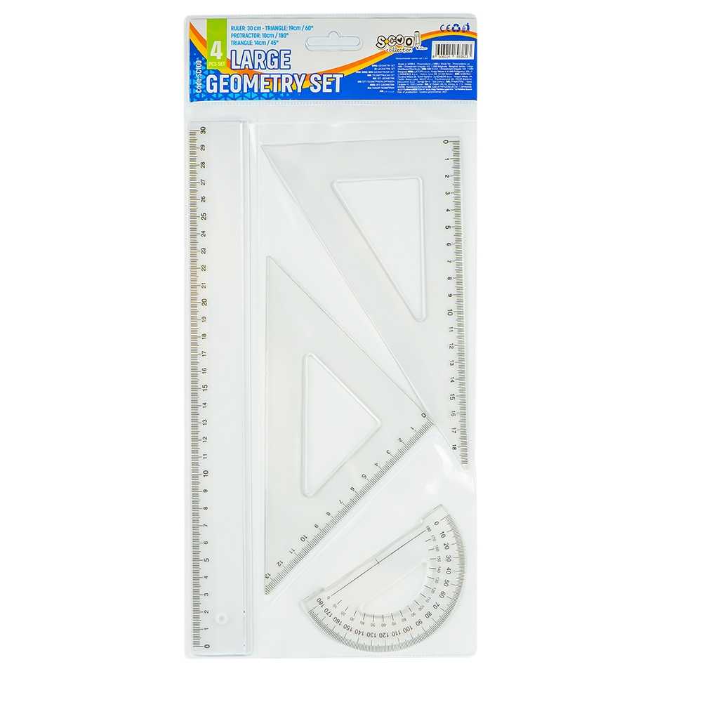 Trusă geometrie 4 piese, liniar 30 cm, set școlar S-COOL / OFFISHOP SC100