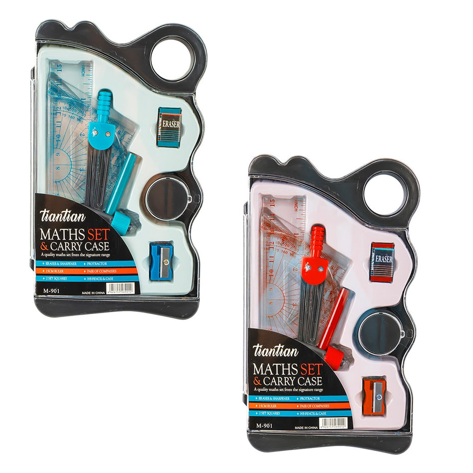 Trusă geometrie plastic 9 piese cu cutie protectie, elevi, M901