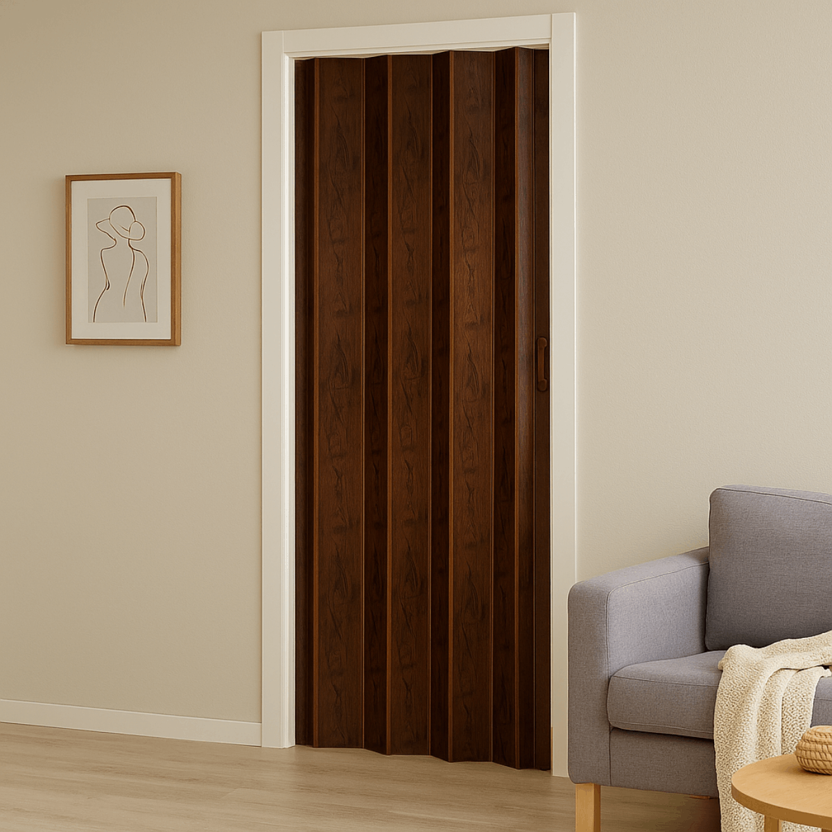 Ușă pliantă interior, PVC, nuc, 82 × 203 cm, sine și accesorii incluse Regata 259869