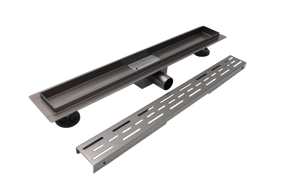 Rigolă de duș din inox CLASSIC GRAY 500 × 70 mm cu evacuare orizontală Ø 40