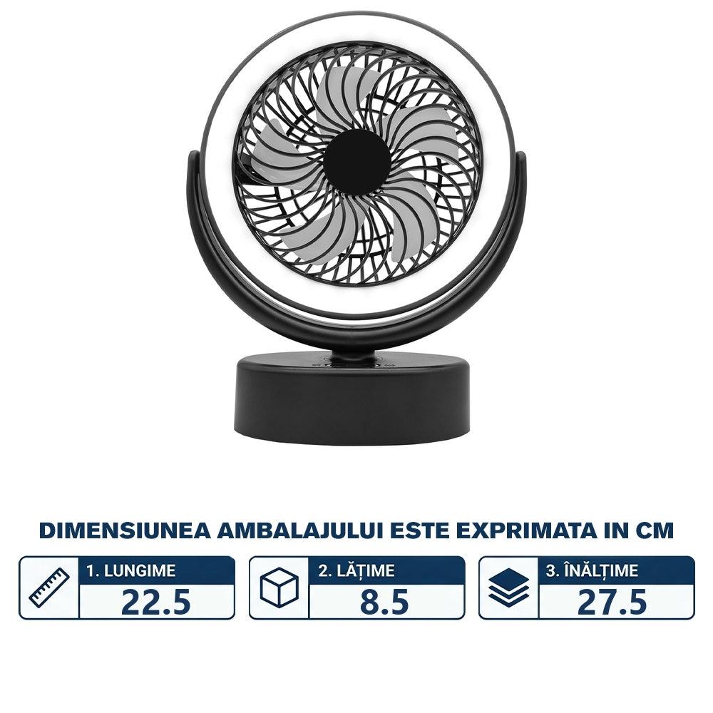 Ventilator de birou portabil cu încărcare USB și lumină LED YJ-5590