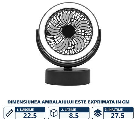 Ventilator de birou portabil cu încărcare USB și lumină LED YJ-5590