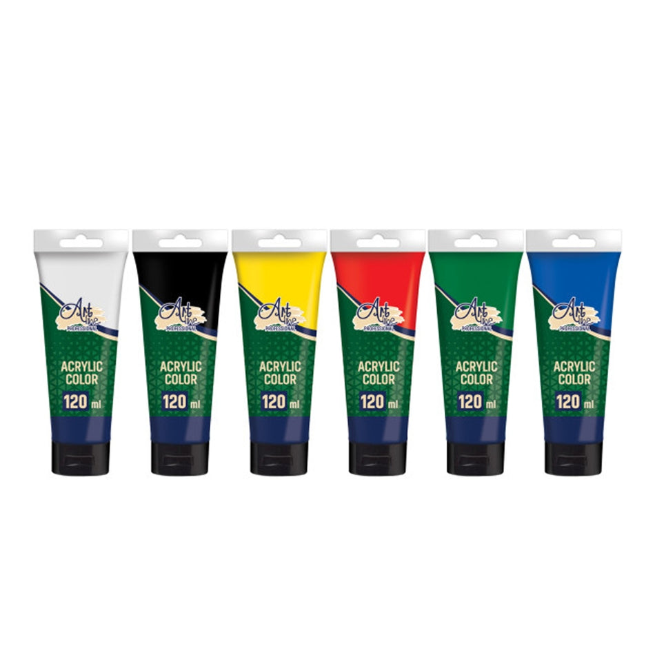 Vopsea acrilica profesionala, 120 ml, 6 cul/set - ARTLINE