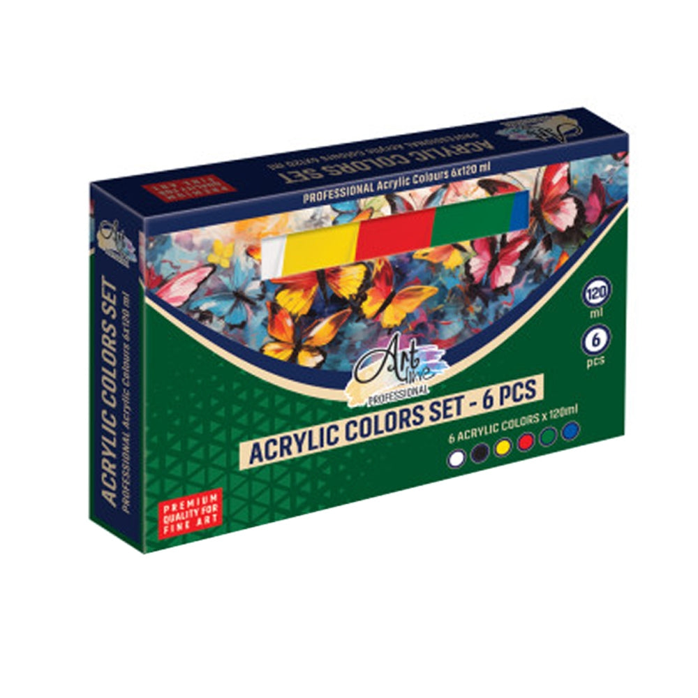 Vopsea acrilica profesionala, 120 ml, 6 cul/set - ARTLINE